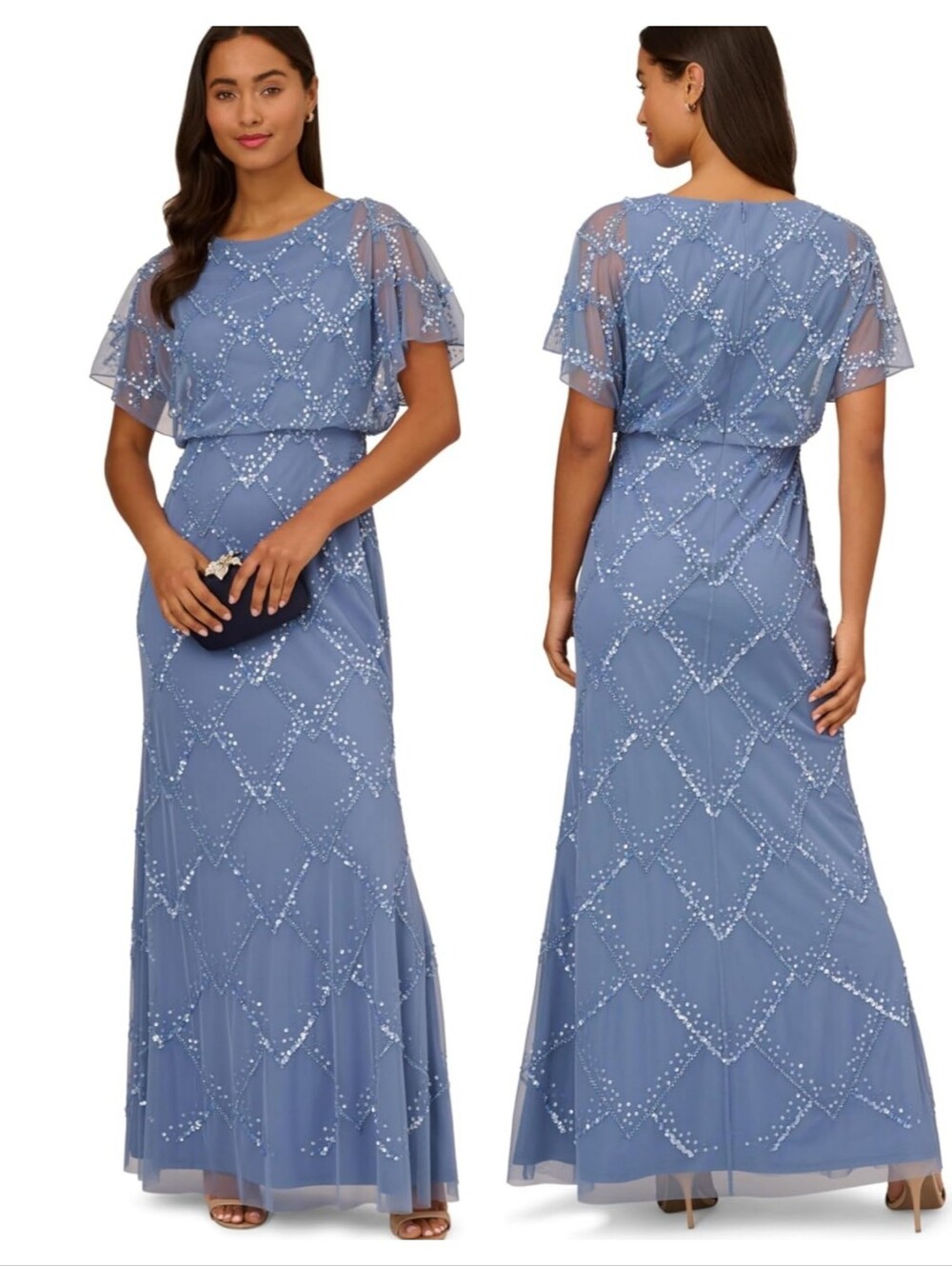 Adrianna Papell hand-beaded blouson gown in French Blue Size 4